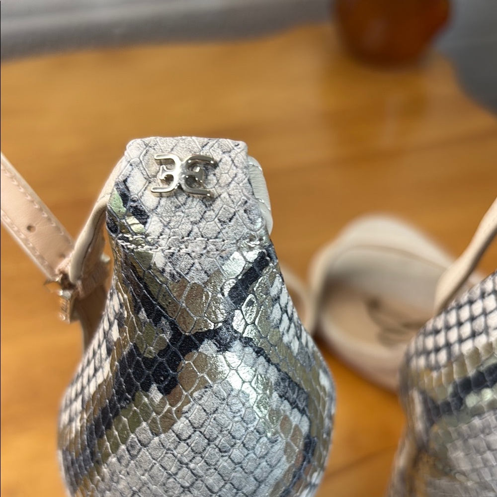 Sam Edelman YARO Snake Skin Cream Gray Chunky Heel Ankle Strap Sandal Women 10 - Picture 4 of 11